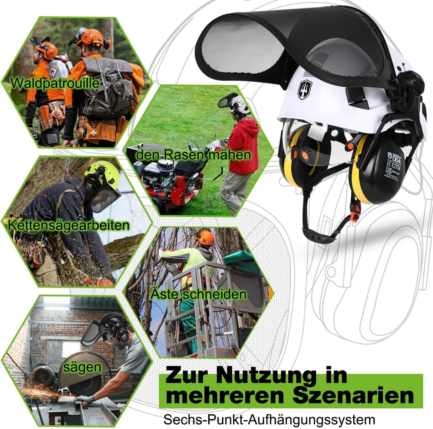 5-in-1 Veiligheidshelm Tuin & Bos | Met Vizier & Gehoorbescherming | Wit | 29% Korting