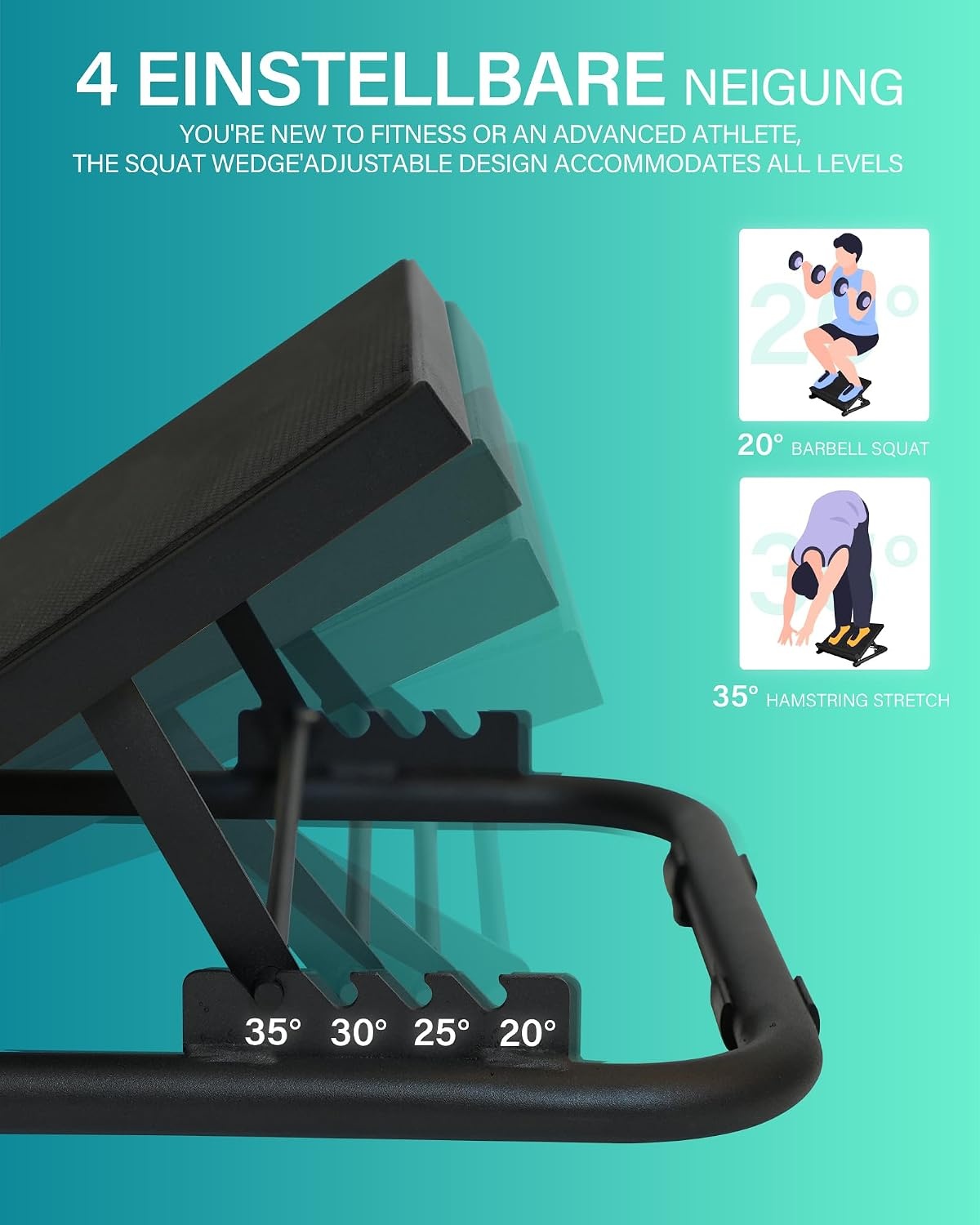 Verstelbare Kuitrekker Squat Wedge - Zwart - 350 kg - 4 Hoeken