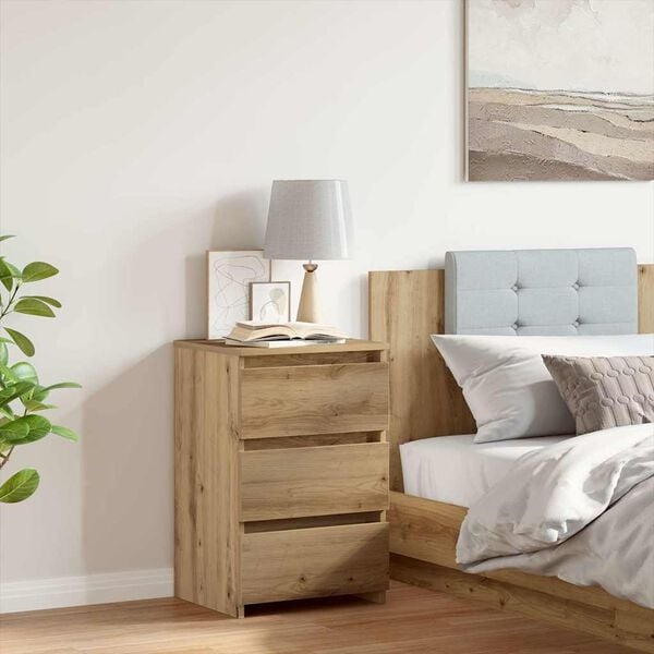 Nachtkastje bewerkt hout - Artisanaal Eiken - 40x35x62,5 cm - 53% Korting