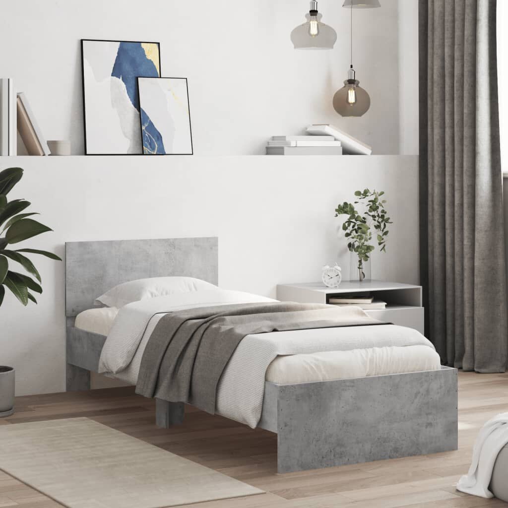 Betongrijs Bedframe met Hout Hoofdeinde 90x190cm - 34% Korting