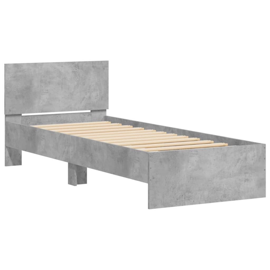 Betongrijs Bedframe met Hout Hoofdeinde 90x190cm - 34% Korting