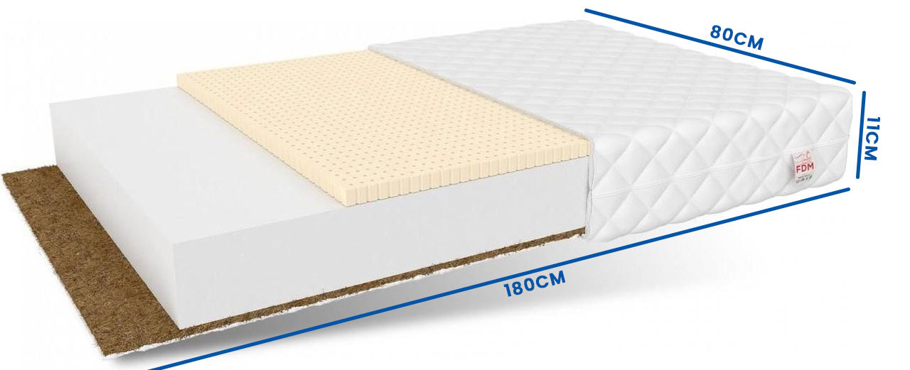 Koudschuim Matras 80x180cm met Kokos & Latex - 11cm Dik - Kinderen & Logés