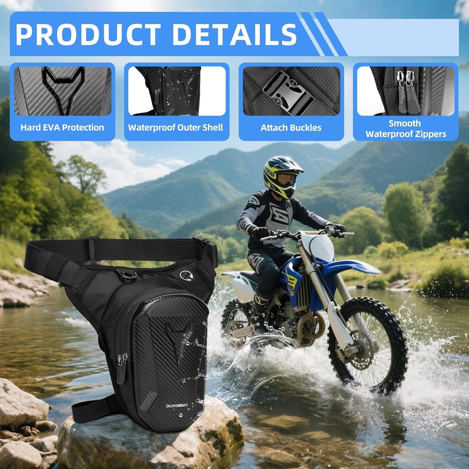 Waterdichte Motor Been- & Heuptas - Carbon-look Zwart - 27% Korting!