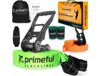 Slackline Set Groen | Trainingslijn & Dubbele Ratels | 29% Korting