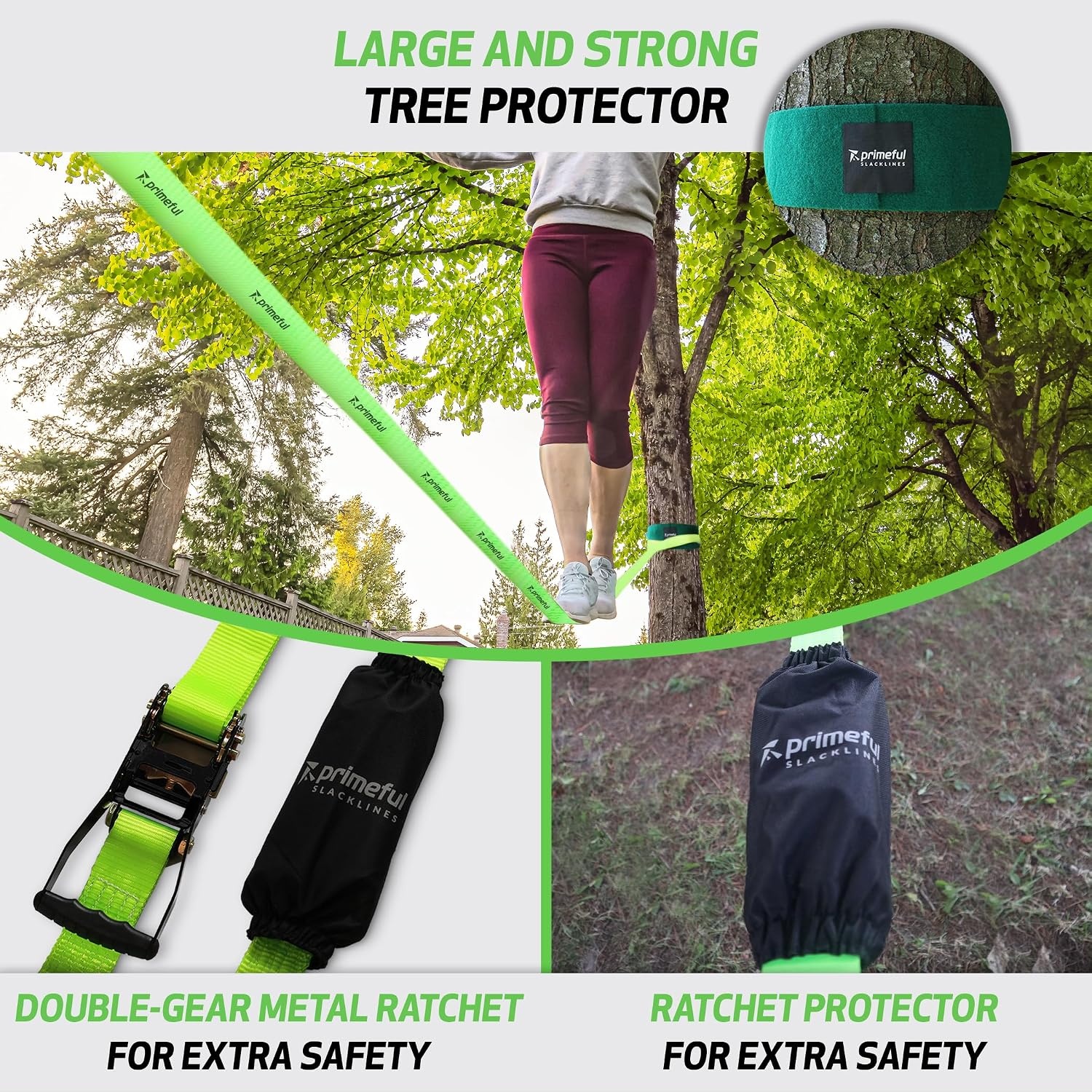 Slackline Set Groen | Trainingslijn & Dubbele Ratels | 29% Korting
