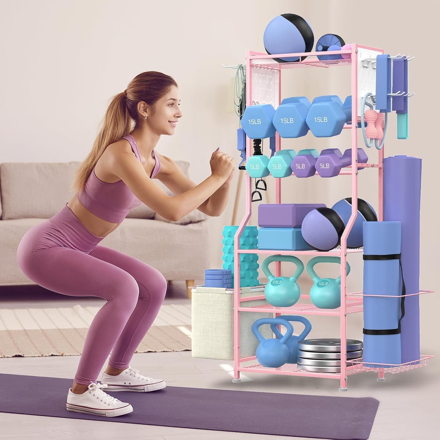 Roze Dumbbell Rek 6-Laags - Perfect voor Home Gym met Korting!