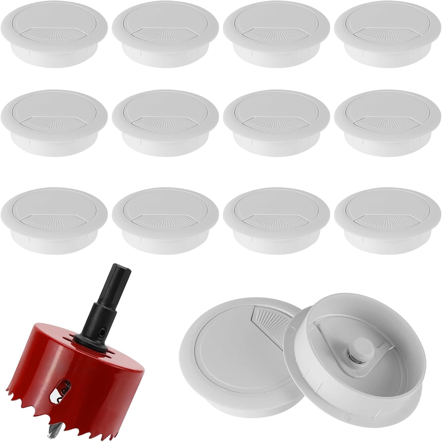 12x Witte Kabeldoorvoer voor Bureau (Ø 60mm) met Gatenzaag - 42% Korting!