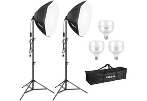 Softbox Fotostudio Set 2x 70cm Achthoekig | 3x 135W Lampen | -34%