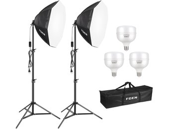 Softbox Fotostudio Set 2x 70cm Achthoekig | 3x 135W Lampen | -34%