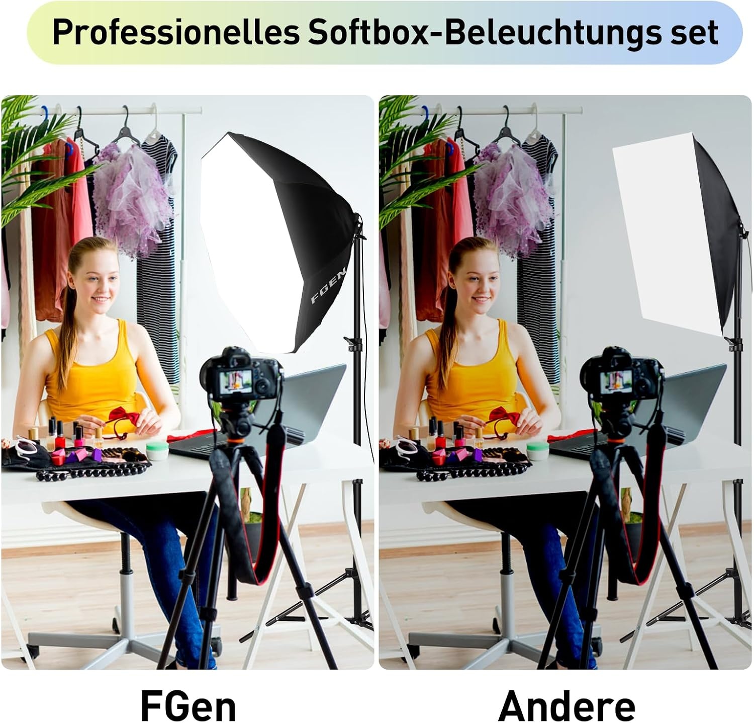 Softbox Fotostudio Set 2x 70cm Achthoekig | 3x 135W Lampen | -34%