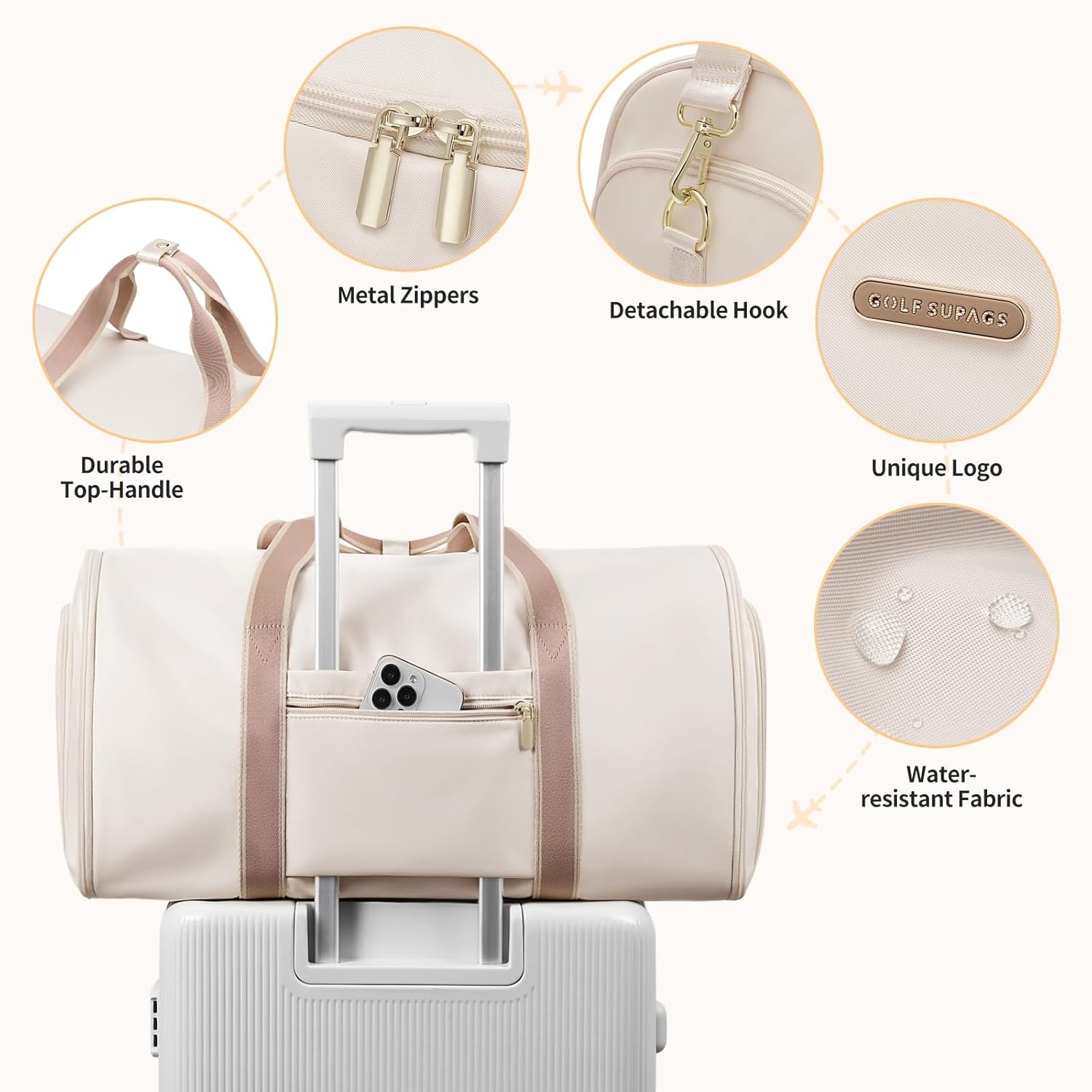 2-in-1 Reisplunjezak & Kledingtas Dames - Waterbestendig - Romig-wit