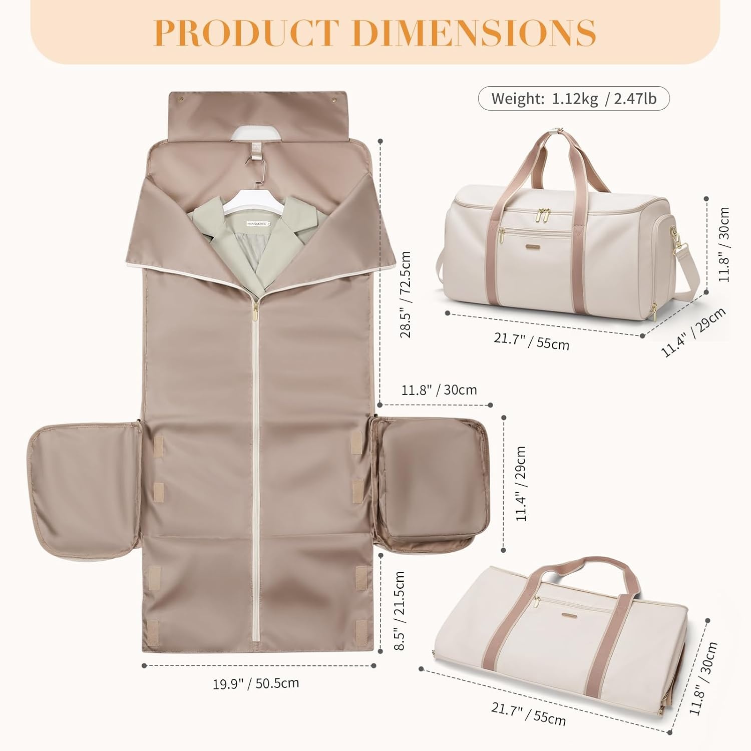 2-in-1 Reisplunjezak & Kledingtas Dames - Waterbestendig - Romig-wit