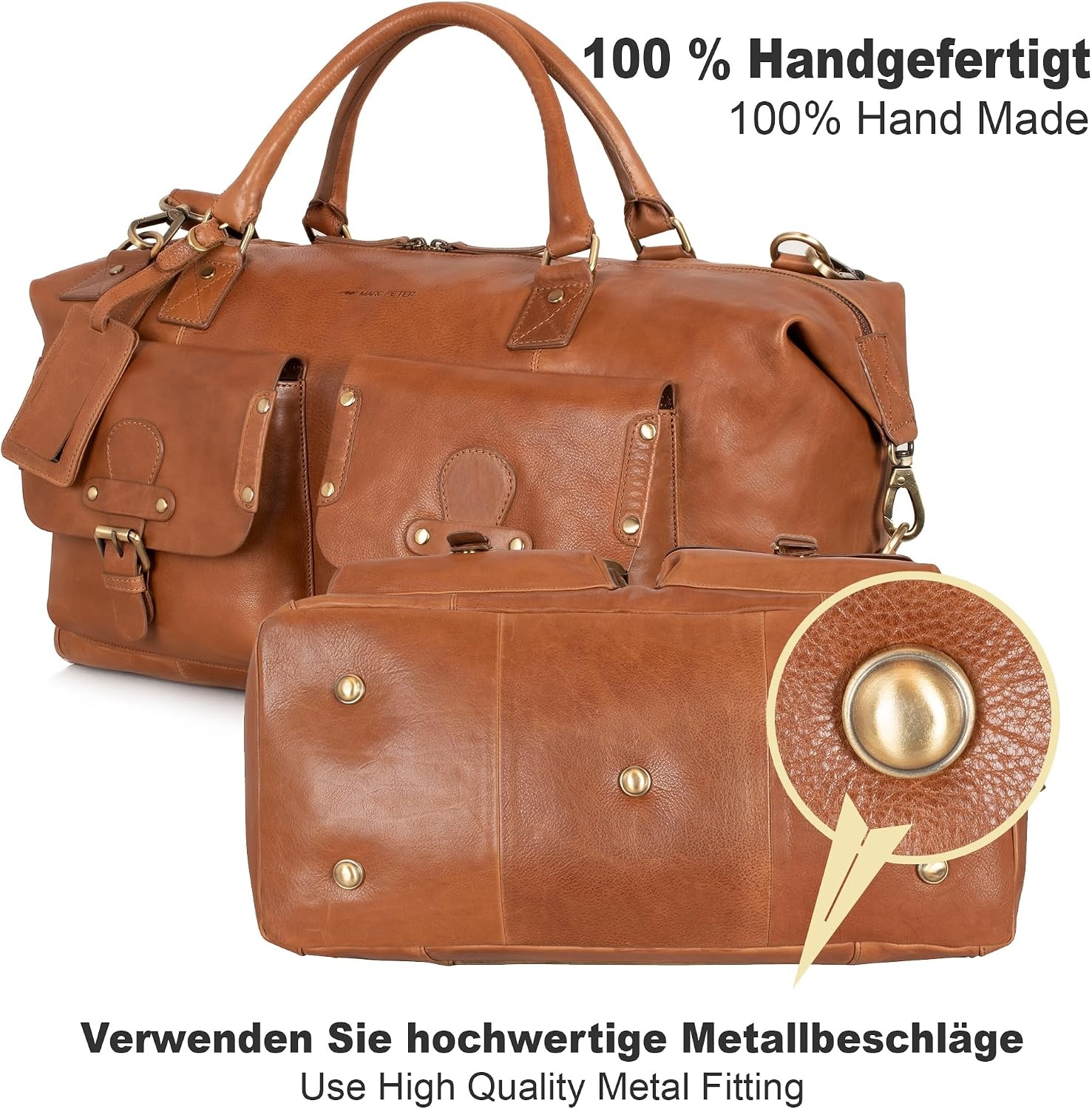 Echt Leren Reistas Wax Brown 49cm - Handbagage Vliegtuig - Vintage Look - 30% Korting