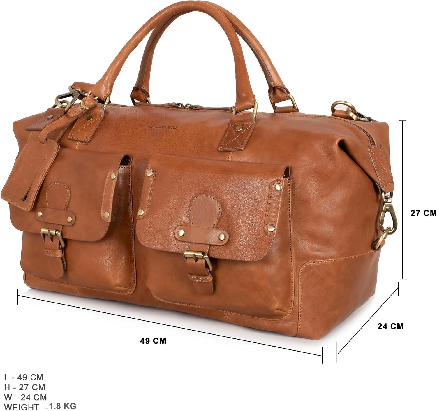 Echt Leren Reistas Wax Brown 49cm - Handbagage Vliegtuig - Vintage Look - 30% Korting