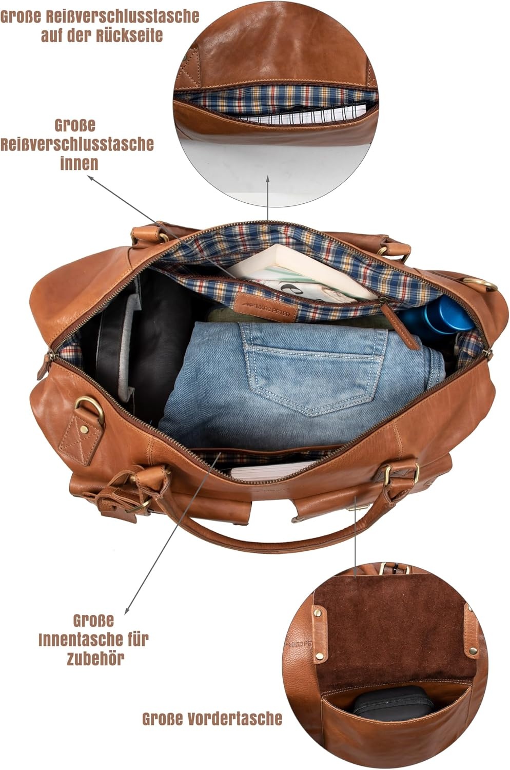 Echt Leren Reistas Wax Brown 49cm - Handbagage Vliegtuig - Vintage Look - 30% Korting