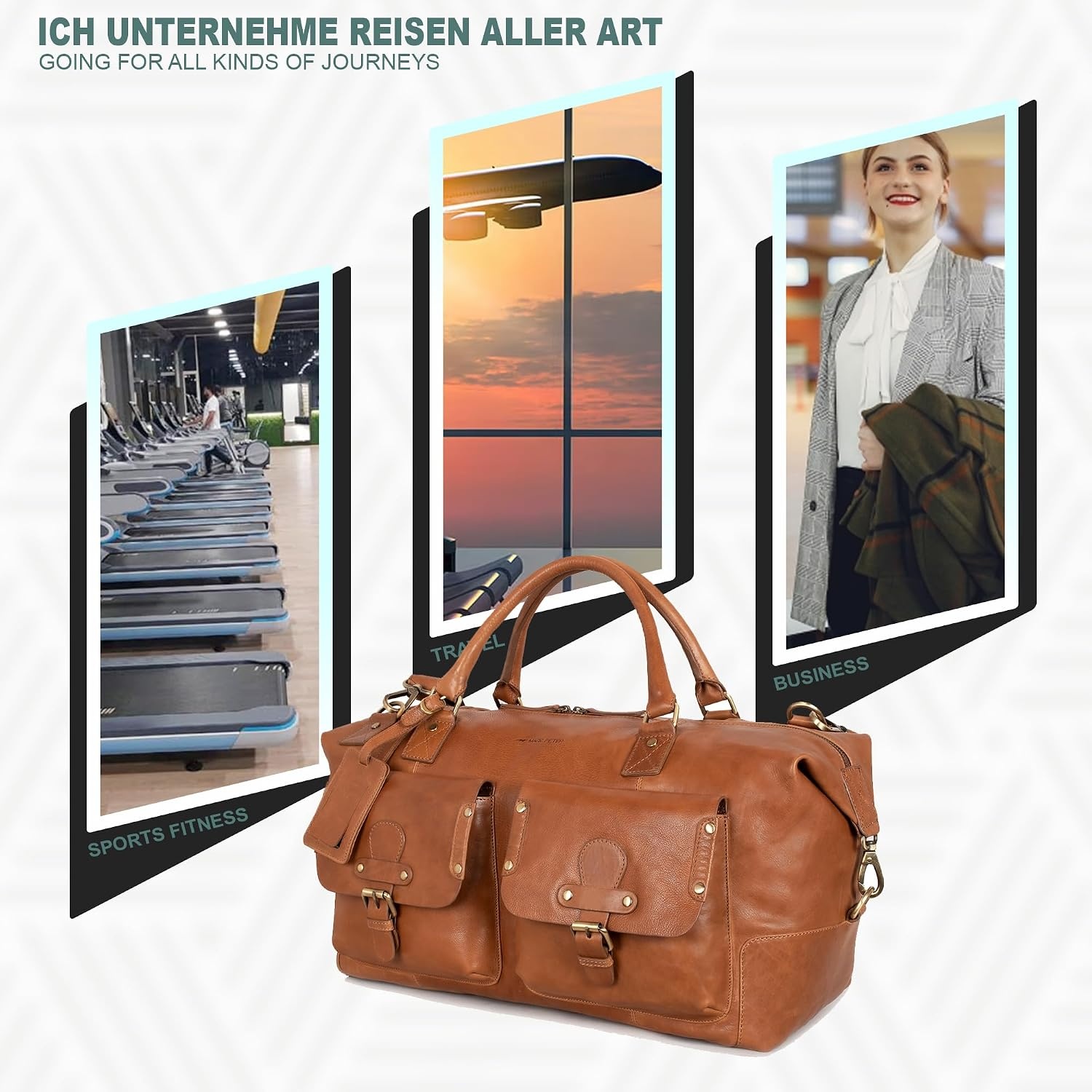 Echt Leren Reistas Wax Brown 49cm - Handbagage Vliegtuig - Vintage Look - 30% Korting