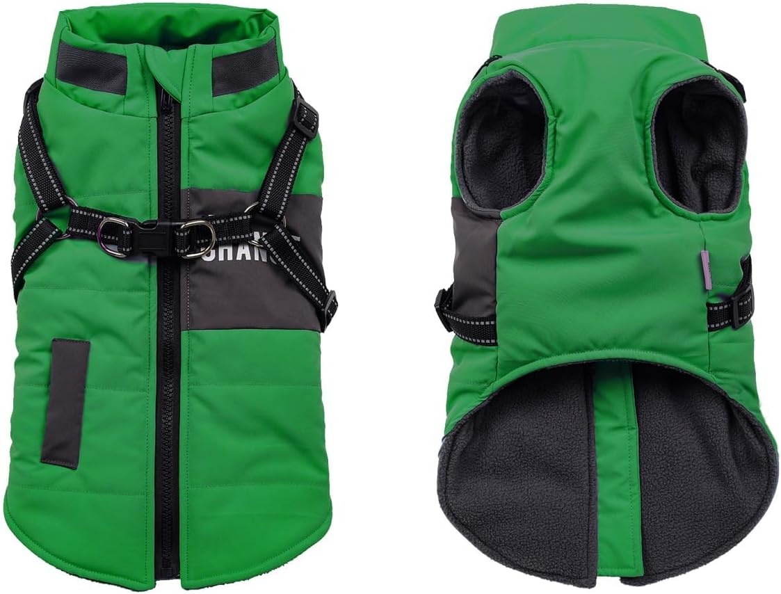 Hondenjas met tuigje - Warm, waterdicht & winddicht - Maat L