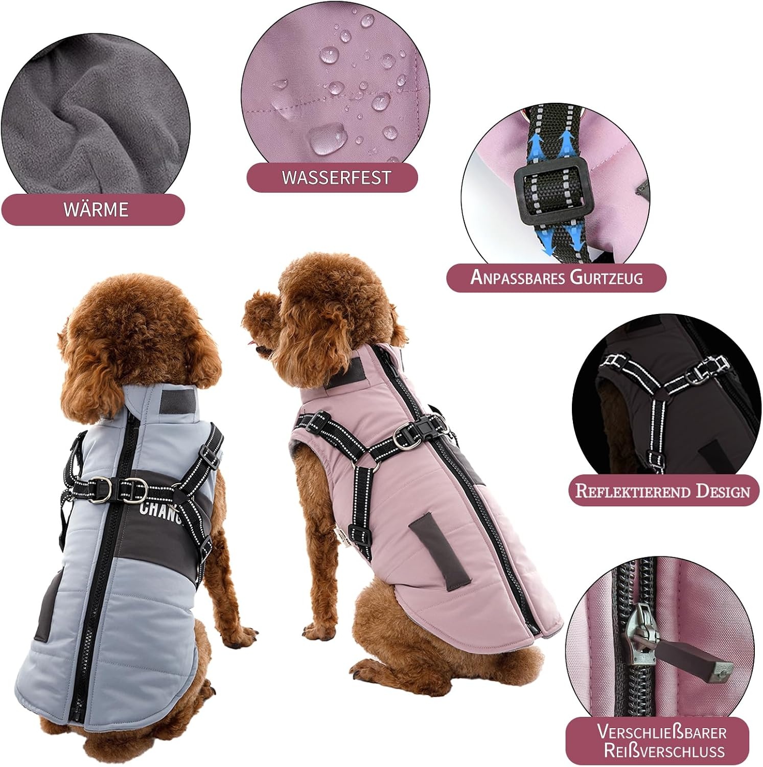 Hondenwinterjas Roze Maat M - 2-in-1 met Harnas | 32% Korting