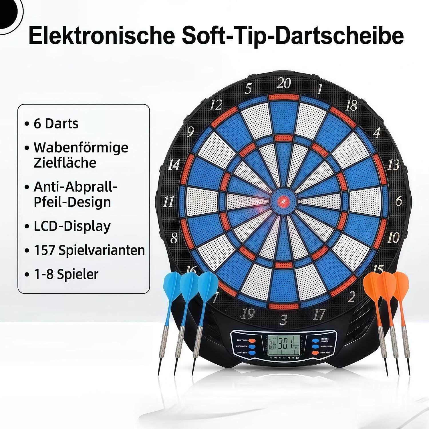Elektronisch Dartbord 1-8 Spelers | 2 Voedingsmodi | 25 Spellen (56% Korting)