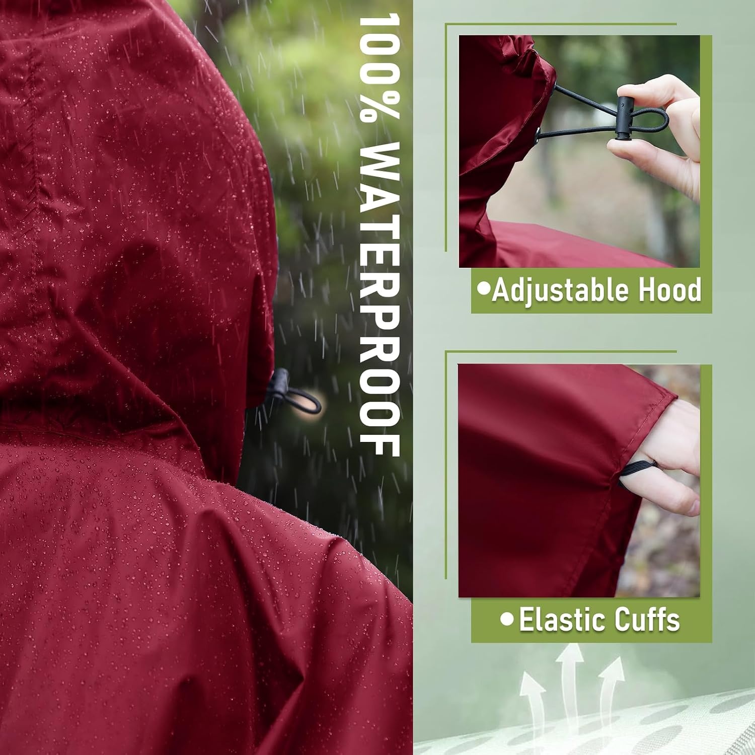 Waterdichte Regenponcho Bordeauxrood - Ademend & Winddicht - 32% Korting