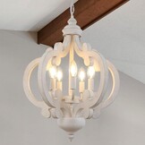Witte Houten Kroonluchter (5 Lichten) - 30% Korting