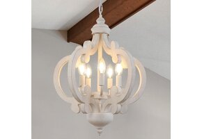 Witte Houten Kroonluchter (5 Lichten) - 30% Korting