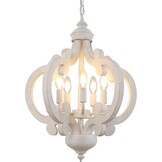 Witte Houten Kroonluchter (5 Lichten) - 30% Korting