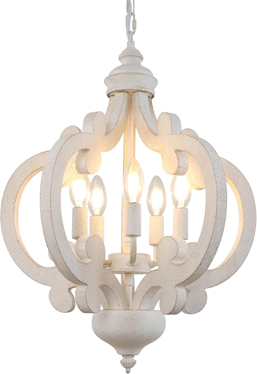 Witte Houten Kroonluchter (5 Lichten) - 30% Korting