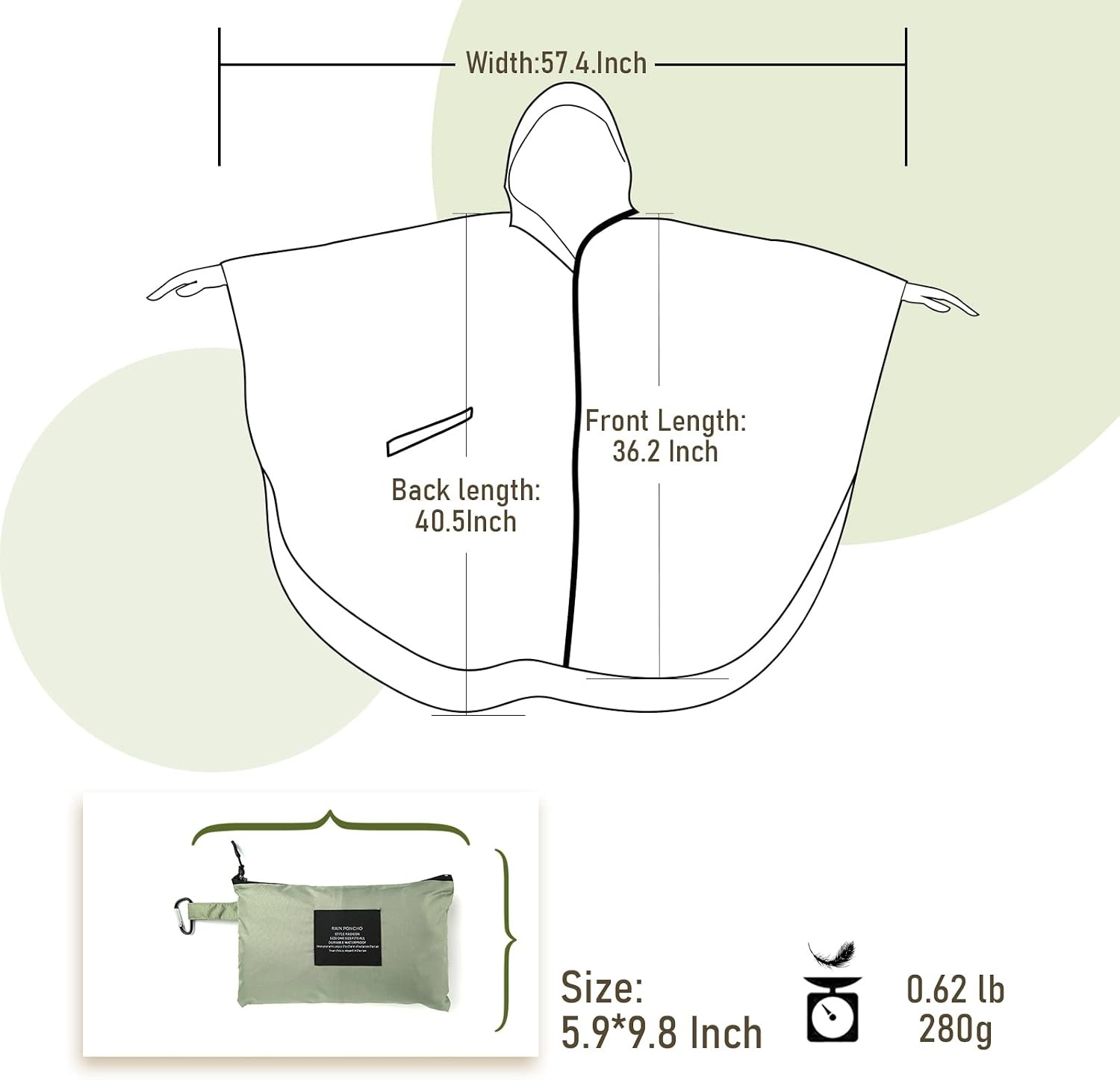 Grasgroene Regenponcho Dames - Universele Maat met Capuchon