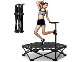 Fitness Trampoline Binnen 110cm | Opvouwbaar met Verstelbare Stang | Max. 275kg | 34% Korting