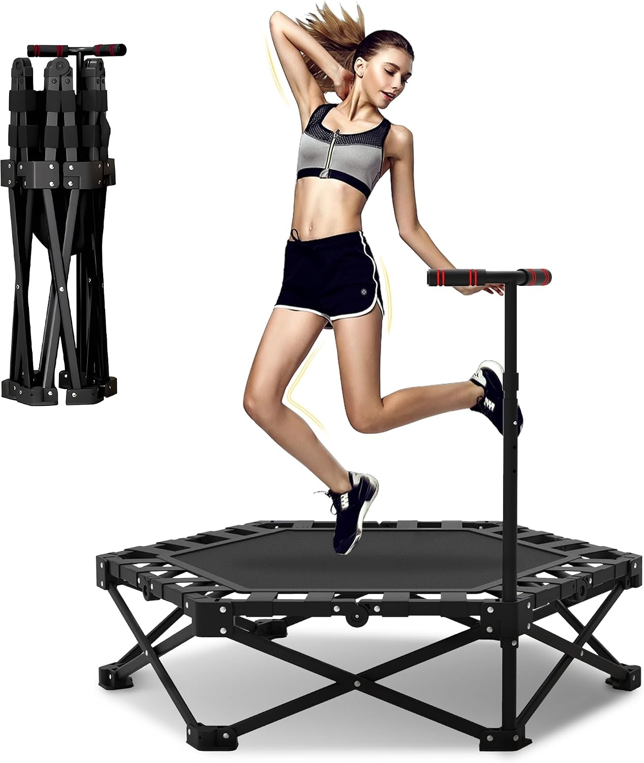 Fitness Trampoline Binnen 110cm | Opvouwbaar met Verstelbare Stang | Max. 275kg | 34% Korting