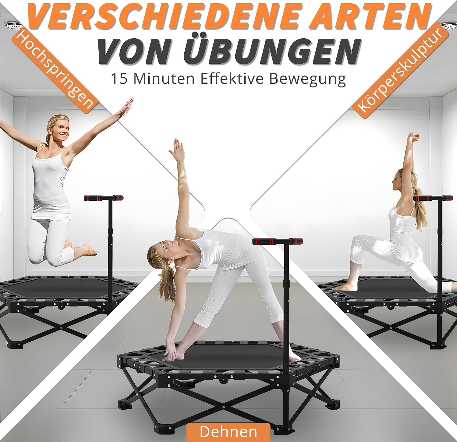 Fitness Trampoline Binnen 110cm | Opvouwbaar met Verstelbare Stang | Max. 275kg | 34% Korting