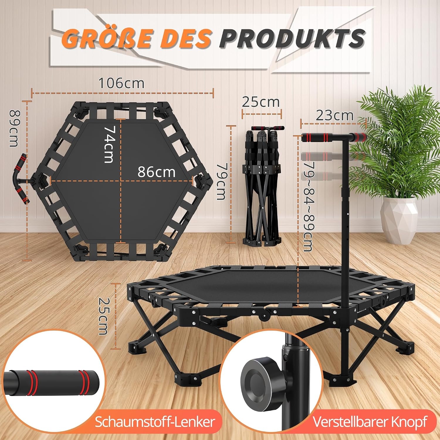 Fitness Trampoline Binnen 110cm | Opvouwbaar met Verstelbare Stang | Max. 275kg | 34% Korting