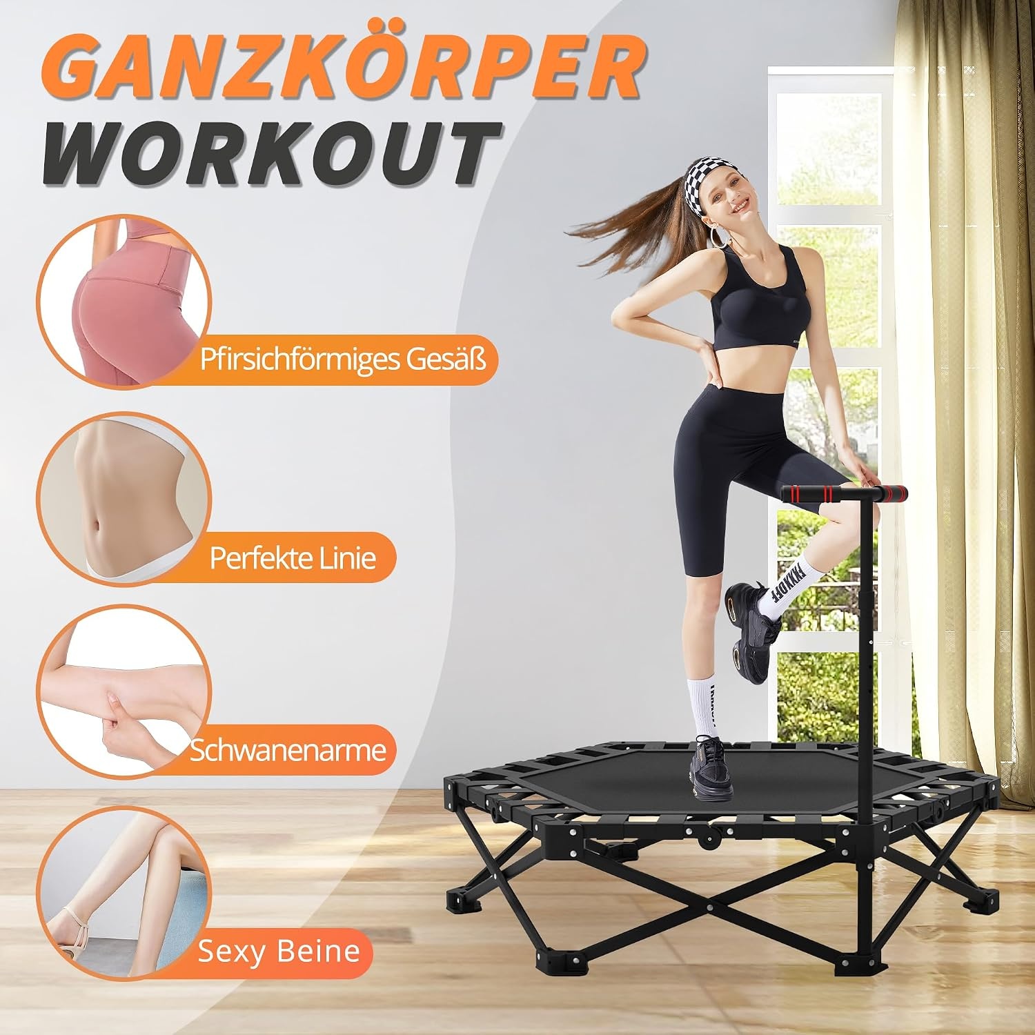Fitness Trampoline Binnen 110cm | Opvouwbaar met Verstelbare Stang | Max. 275kg | 34% Korting