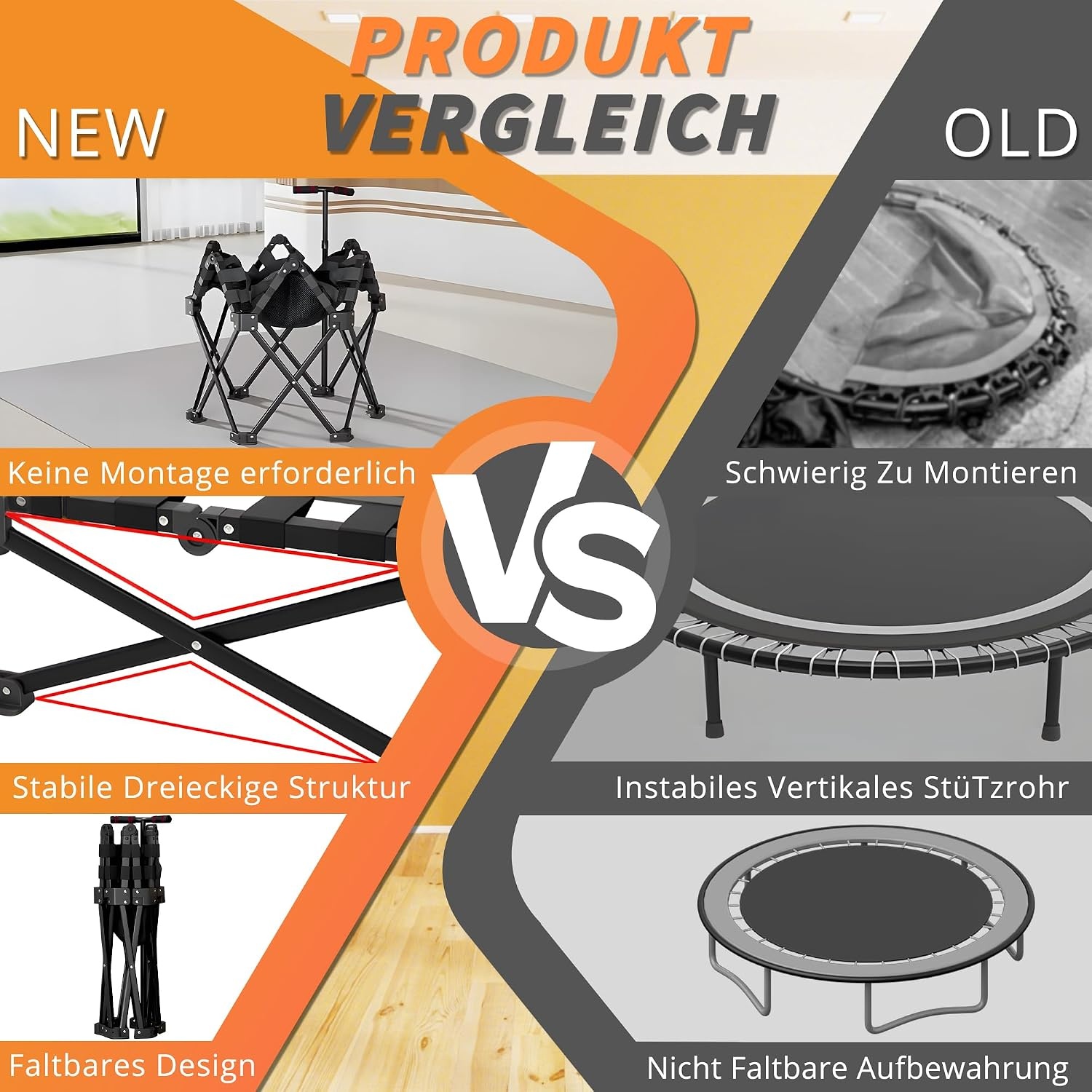 Fitness Trampoline Binnen 110cm | Opvouwbaar met Verstelbare Stang | Max. 275kg | 34% Korting