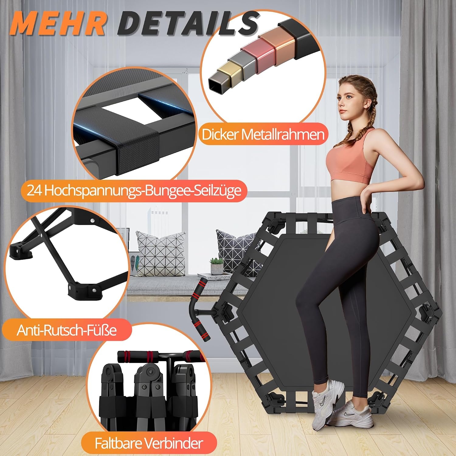 Fitness Trampoline Binnen 110cm | Opvouwbaar met Verstelbare Stang | Max. 275kg | 34% Korting