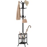 Staande Kapstok Zwart met Parapluhouder - 185 cm | 29% Korting