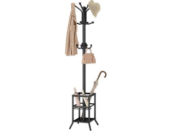 Staande Kapstok Zwart met Parapluhouder - 185 cm | 29% Korting