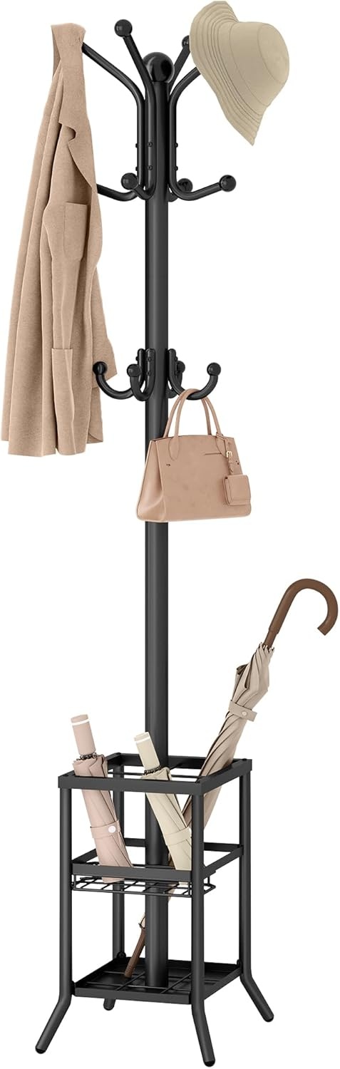 Staande Kapstok Zwart met Parapluhouder - 185 cm | 29% Korting