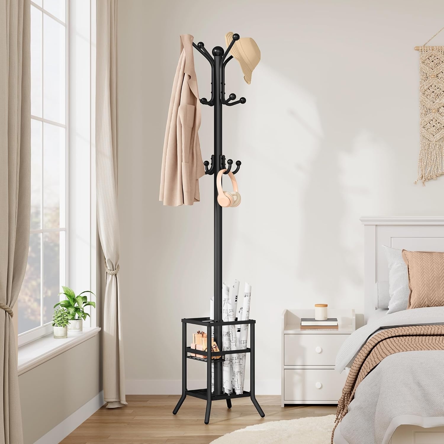 Staande Kapstok Zwart met Parapluhouder - 185 cm | 29% Korting