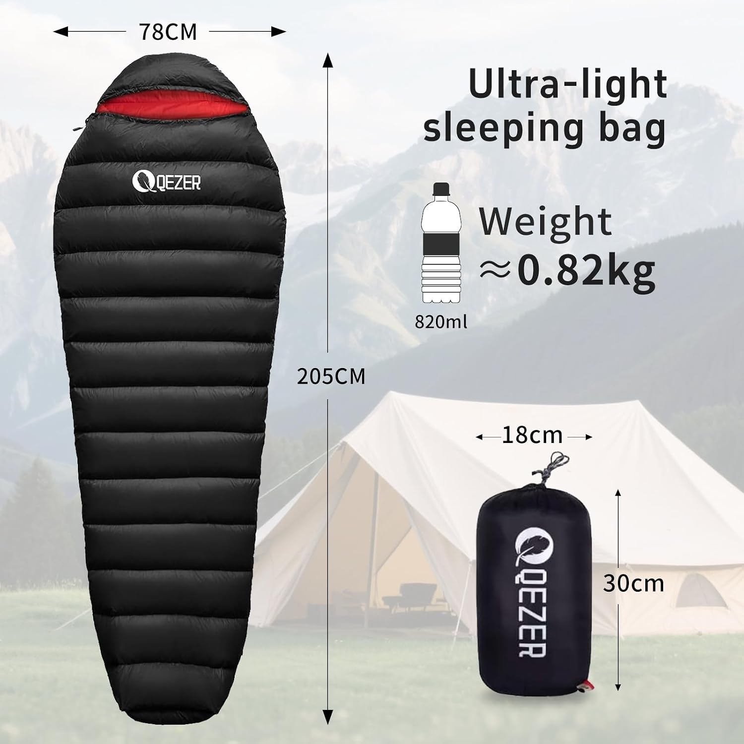 Ultralichte Donzen Slaapzak (860g) - Zwart - 34% Korting