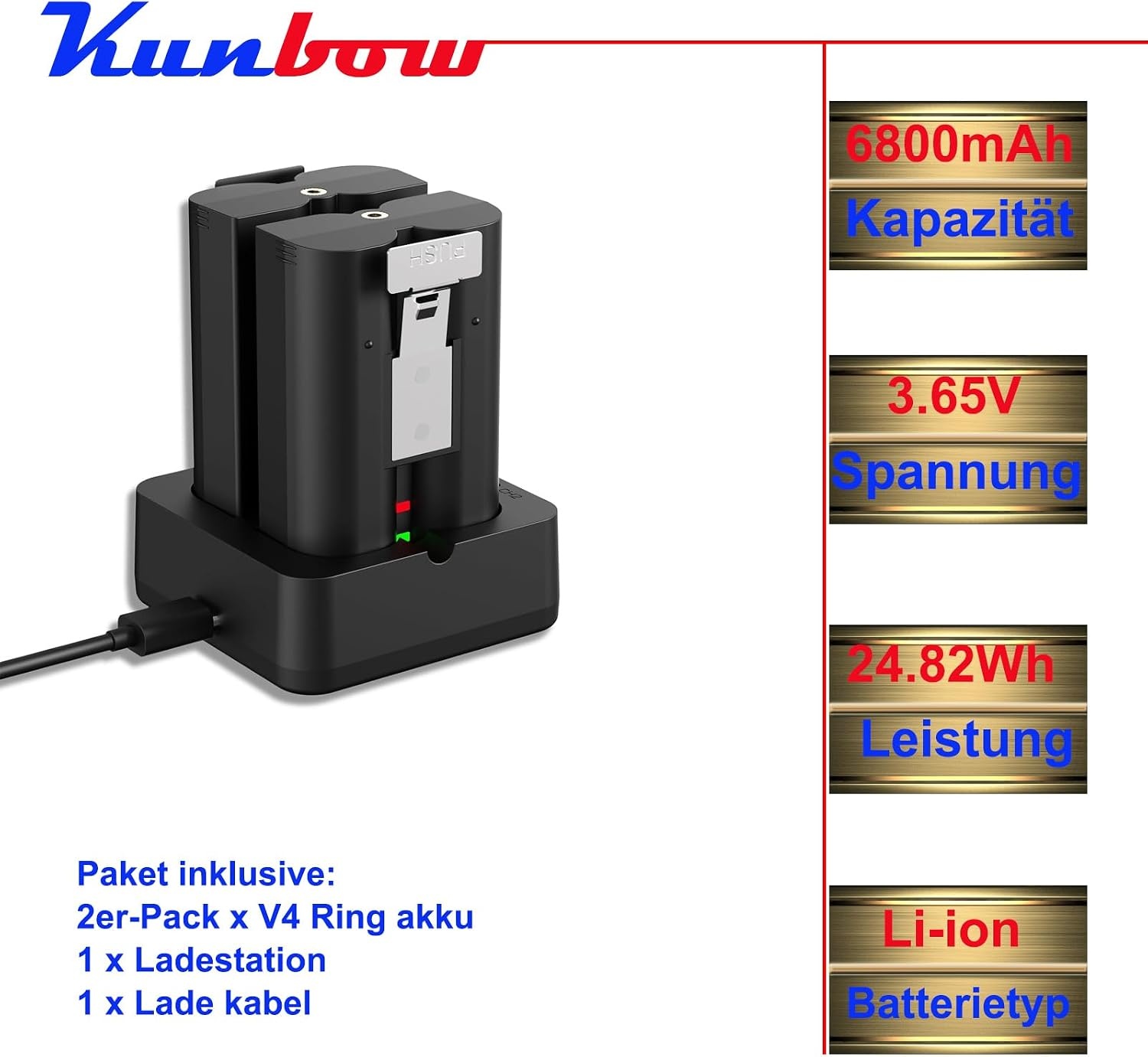 Dubbele Ring Accu 6800mAh & Lader: Altijd Stroom!