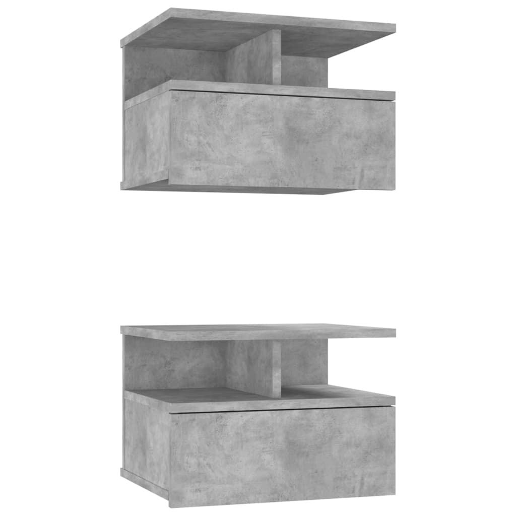 Zwevend Nachtkastje (2 st.) 40x31x27 cm - Betongrijs Bewerkt Hout - 34% Korting