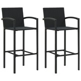 vidaXL Barkrukken 2 stuks, Poly Rattan Zwart - 35% Korting