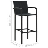 vidaXL Barkrukken 2 stuks, Poly Rattan Zwart - 35% Korting