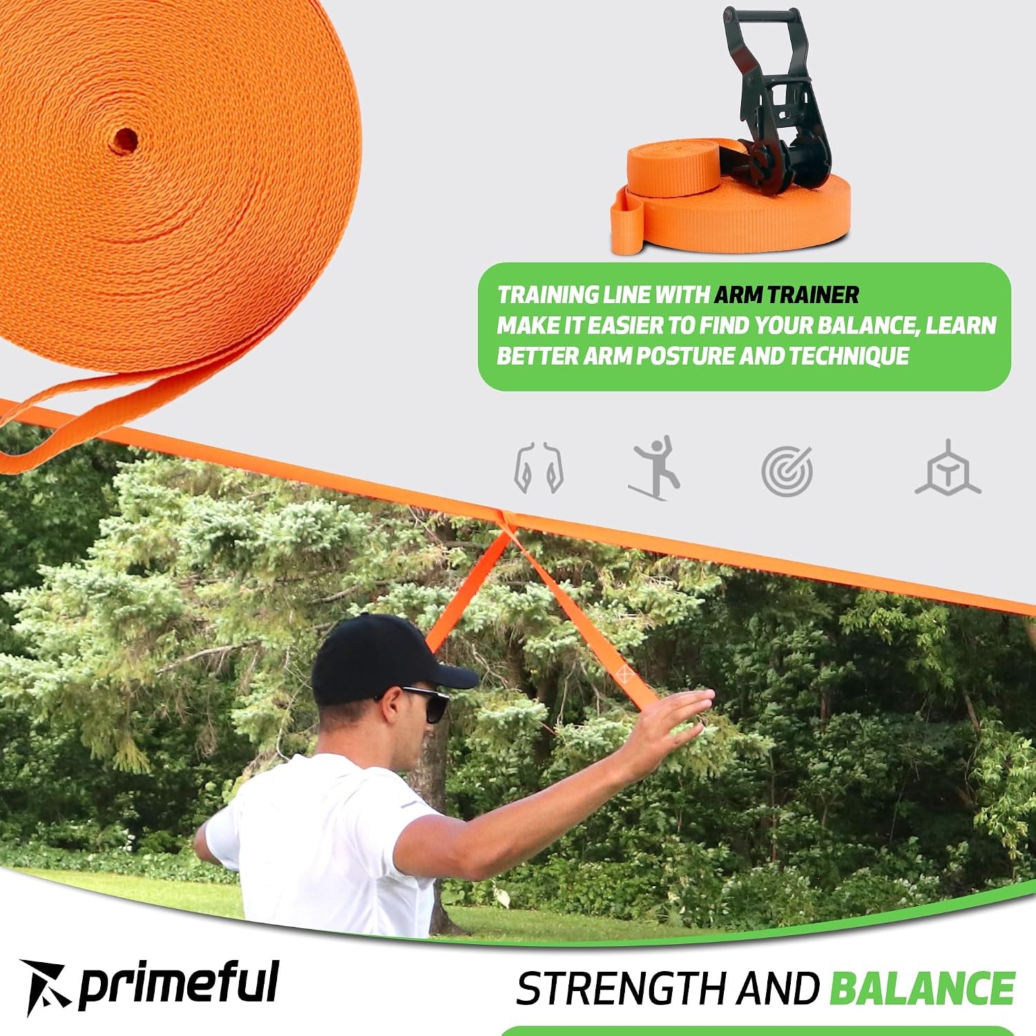 Slackline Set Groen 29% Korting: Compleet met Trainingslijn & Dubbele Ratels