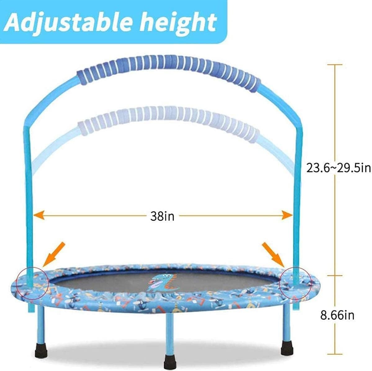 Kinder Fitness Trampoline 38 inch Inklapbaar met Veiligheidsbeugel - 34% Korting