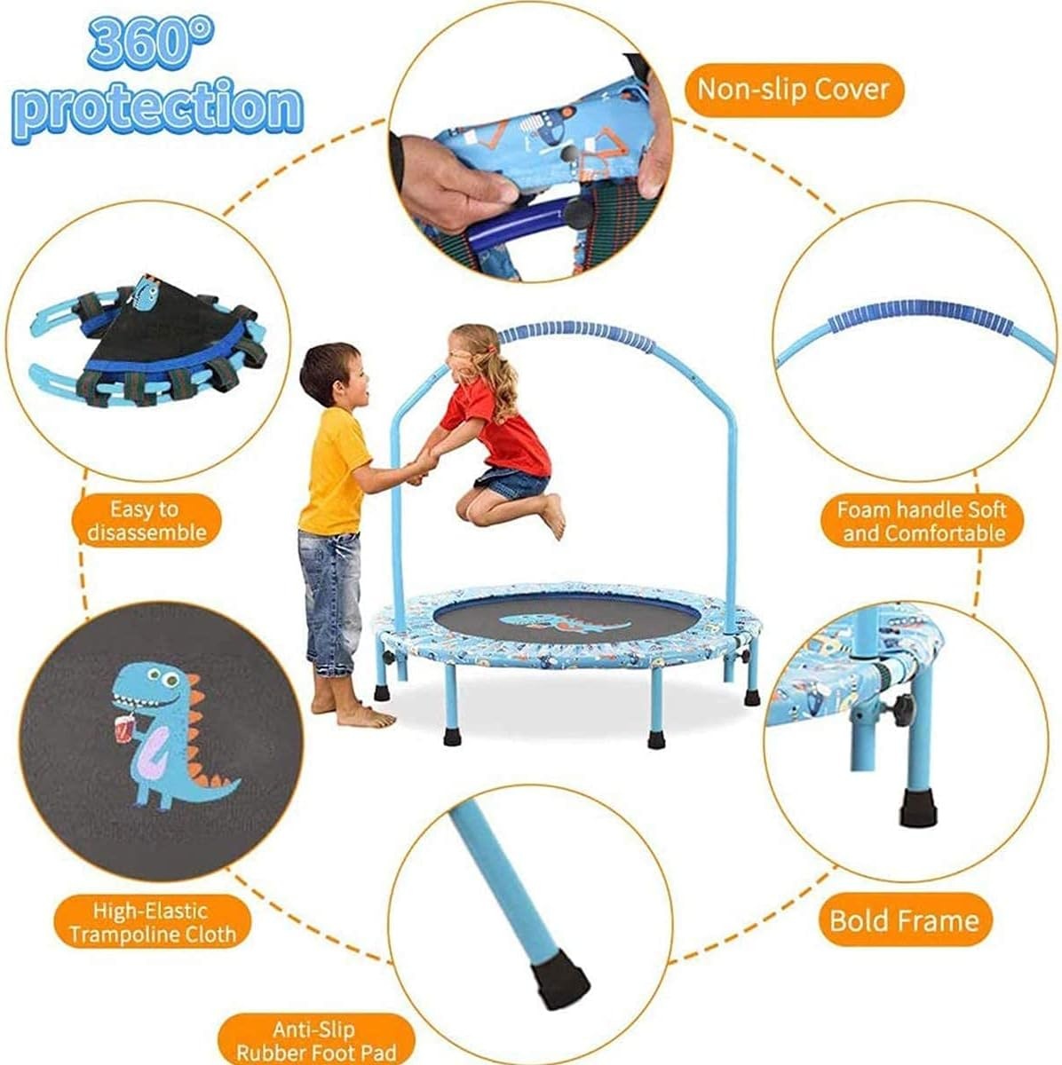 Kinder Fitness Trampoline 38 inch Inklapbaar met Veiligheidsbeugel - 34% Korting
