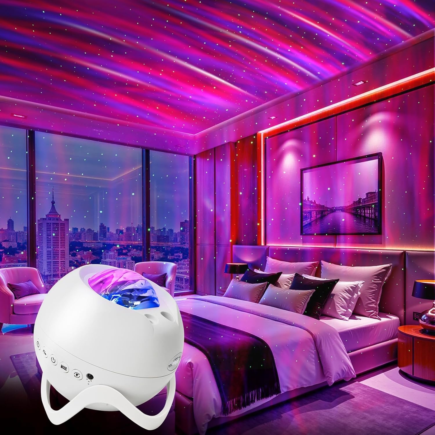 Star Projector, Galaxy Projector with Bluetooth Speaker, Remote Control, Timer, Bedroom Lamp, 8 Night Lights with White Noise for Parties, Living Rooms and Other Decorations - Maat 5.3 inches