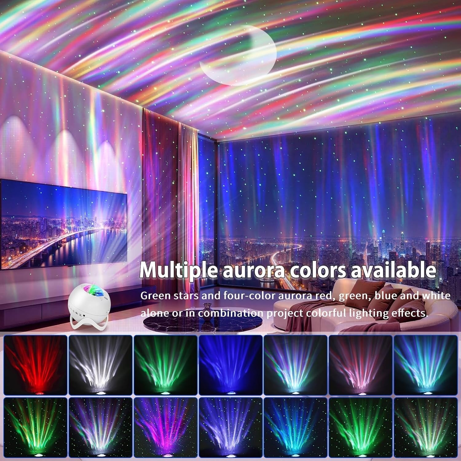 Star Projector, Galaxy Projector with Bluetooth Speaker, Remote Control, Timer, Bedroom Lamp, 8 Night Lights with White Noise for Parties, Living Rooms and Other Decorations - Maat 5.3 inches